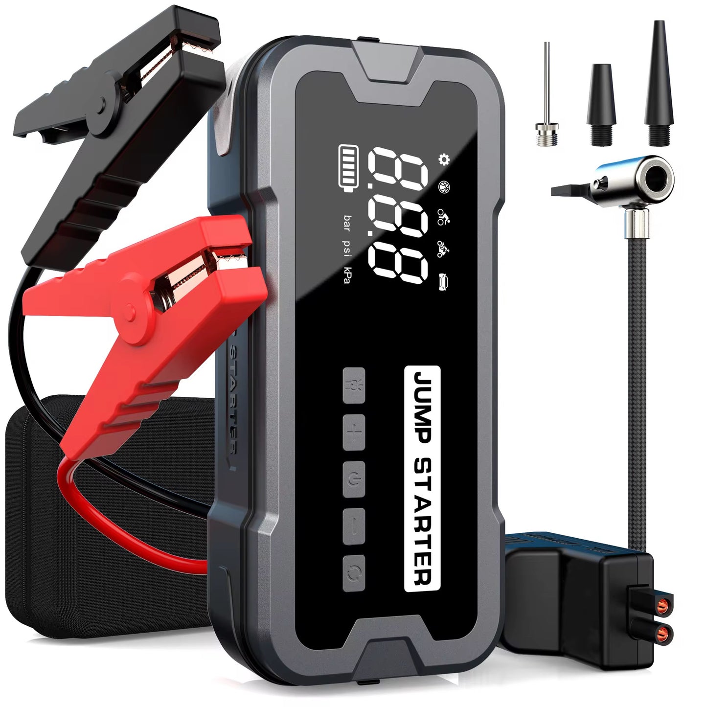 Multi-Function 4-in-1 Car Emergency Tool (Jump Starter, Air Pump, Power Bank, Flashlight)