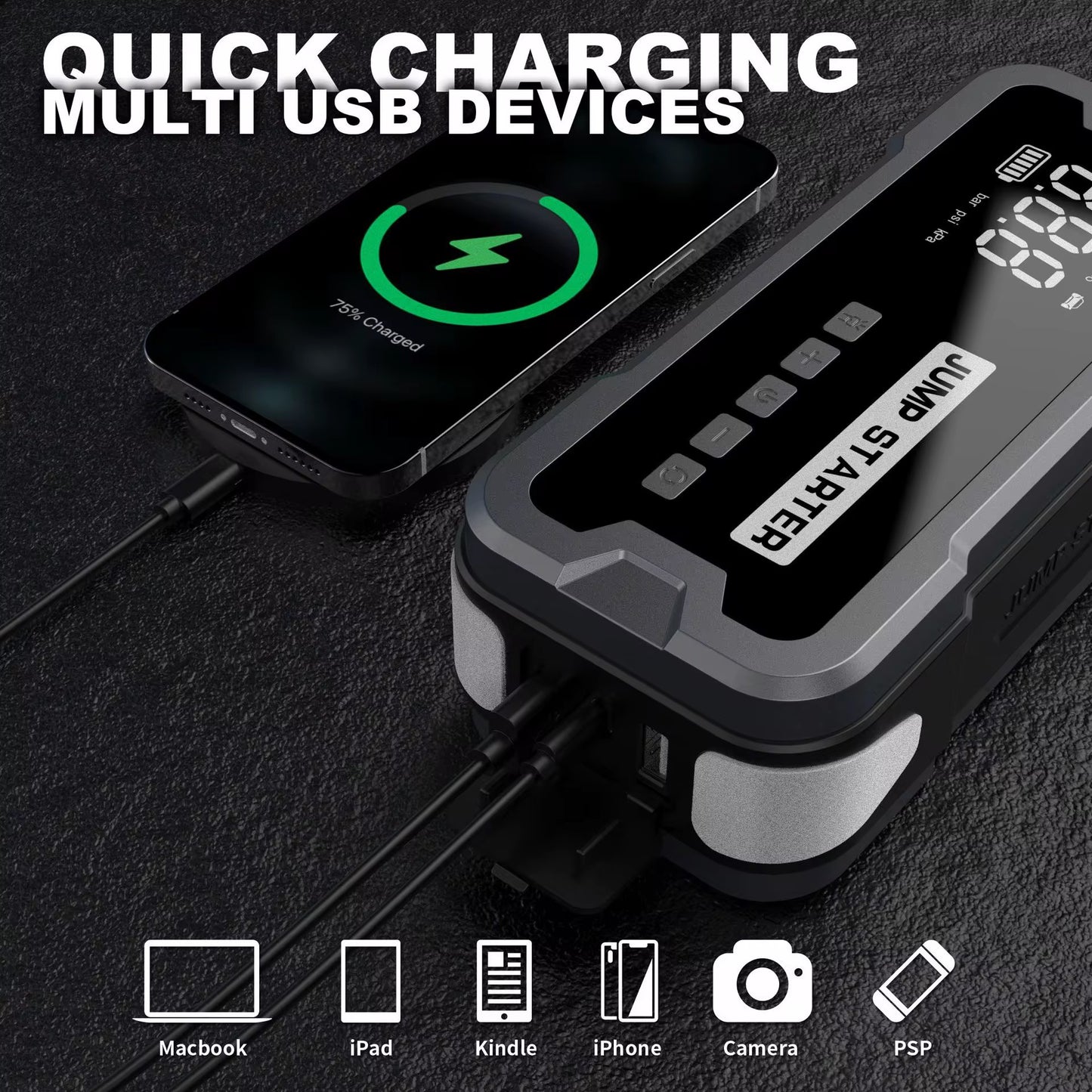 Multi-Function 4-in-1 Car Emergency Tool (Jump Starter, Air Pump, Power Bank, Flashlight)